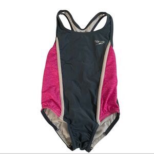 Speedo Child’s Racer Back One Piece Swim Suit Grey and Pink Size 5